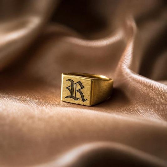 Personalized Initial Signet Ring for Men, Old English Letter Ring, Custom Greek Letter Ring, Roman Numeral Ring, Brotherhood Gift