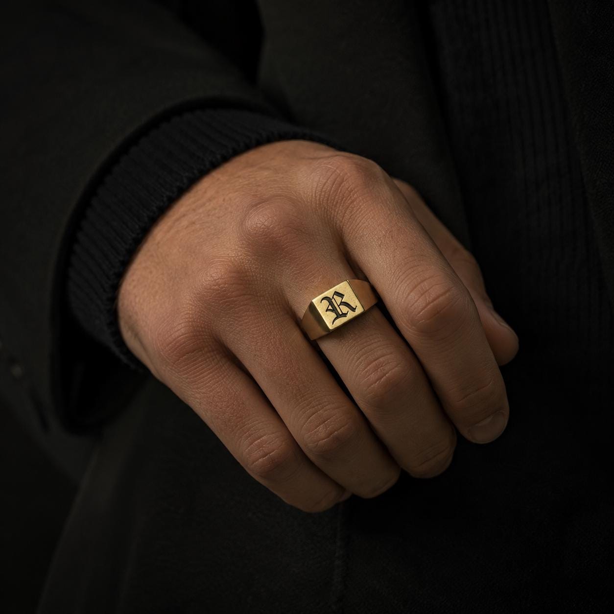 Personalized Initial Signet Ring for Men, Old English Letter Ring, Custom Greek Letter Ring, Roman Numeral Ring, Brotherhood Gift