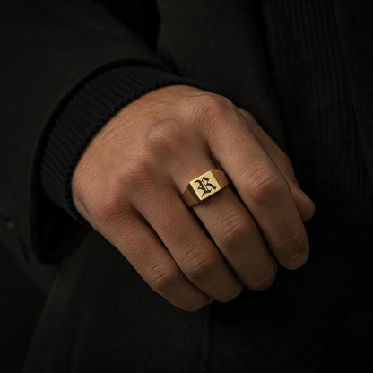 Personalized Initial Signet Ring for Men, Old English Letter Ring, Custom Greek Letter Ring, Roman Numeral Ring, Brotherhood Gift