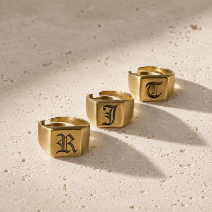 Personalized Initial Signet Ring for Men, Old English Letter Ring, Custom Greek Letter Ring, Roman Numeral Ring, Brotherhood Gift
