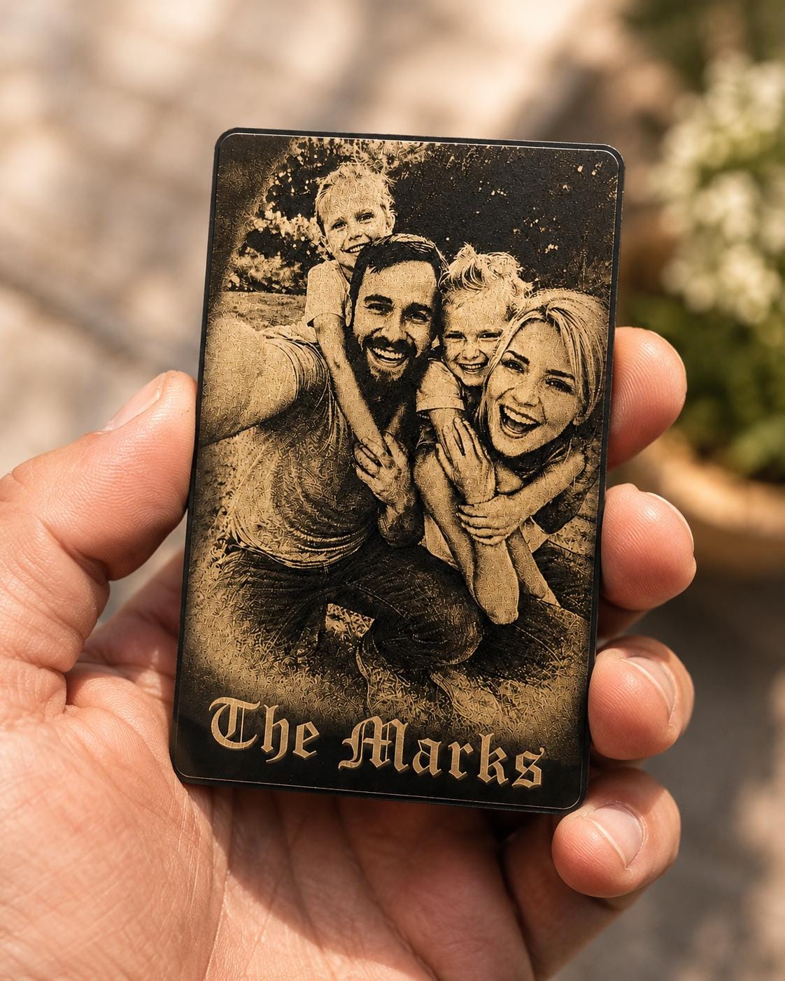 Personalized Photo Wallet Card, Engraved Black Aluminum Insert with Custom Text