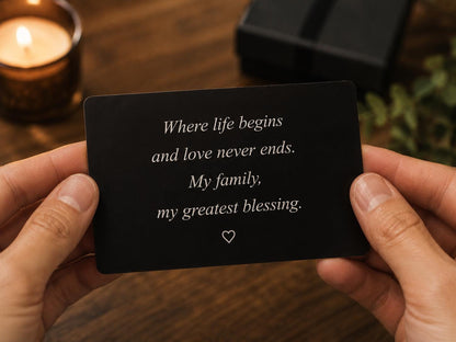 Personalized Photo Wallet Card, Engraved Black Aluminum Insert with Custom Text