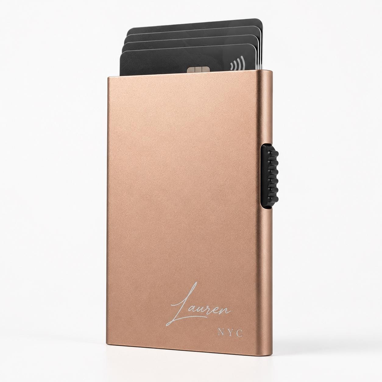 Personalized Card Holder for Her, Custom Monogram RFID Wallet Women, Slim Rose Gold Metal Card Case, Bridesmaid Gift, Gift for Mom Wife