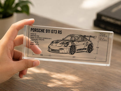 Car Blueprint Acrylic Block, Engraved Sports Car Desk Decor, Gift for Him Car Lover, Supercar Technical Drawing, Garage & Office Display