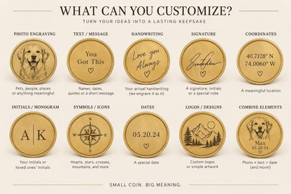 Personalized Brass Coin, Custom Photo or Text Engraved Keepsake, Pocket Token Gift
